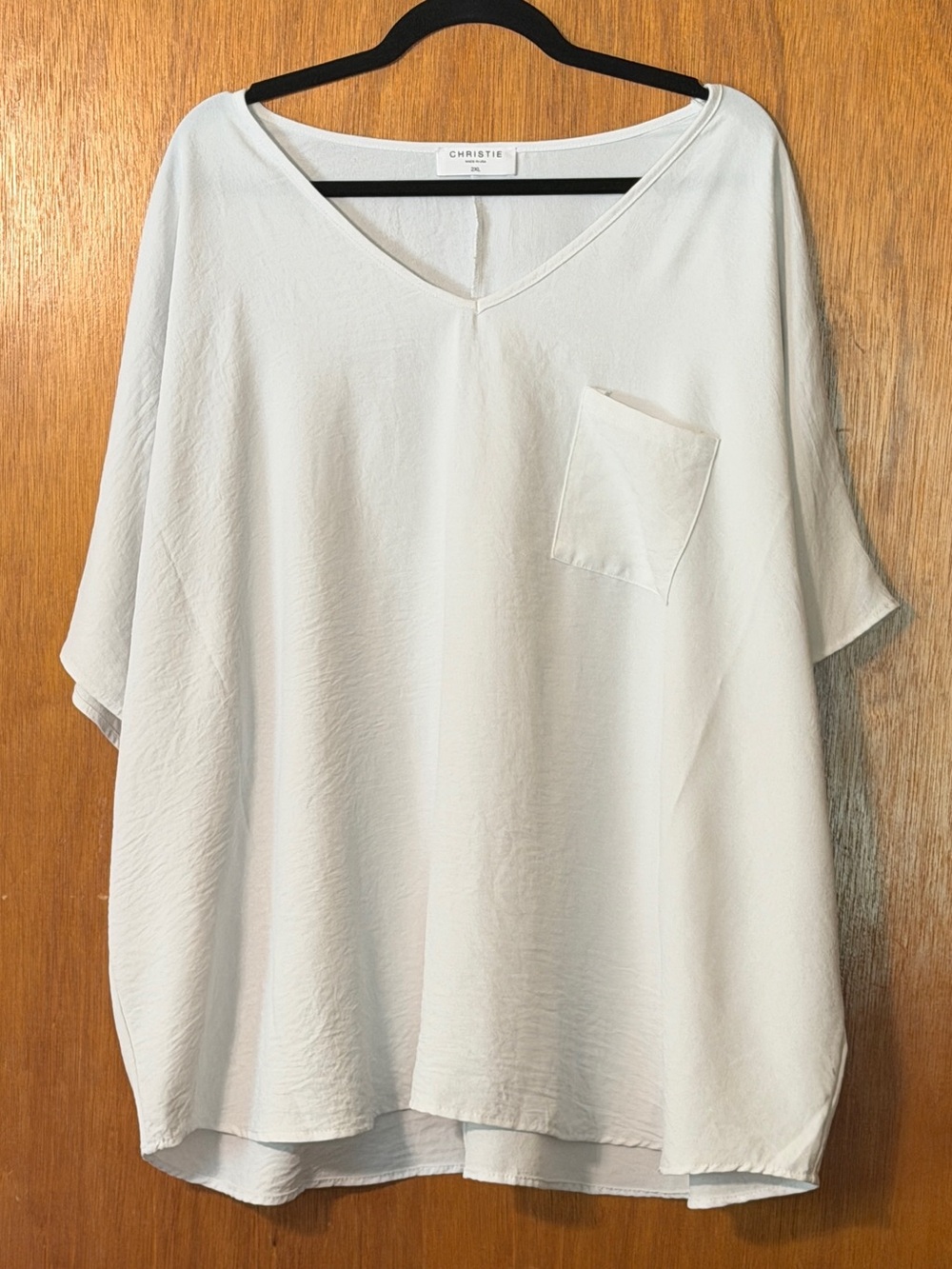 Christie 2XL White Oversized Dolman V-Neck High Low Blouse Made USA